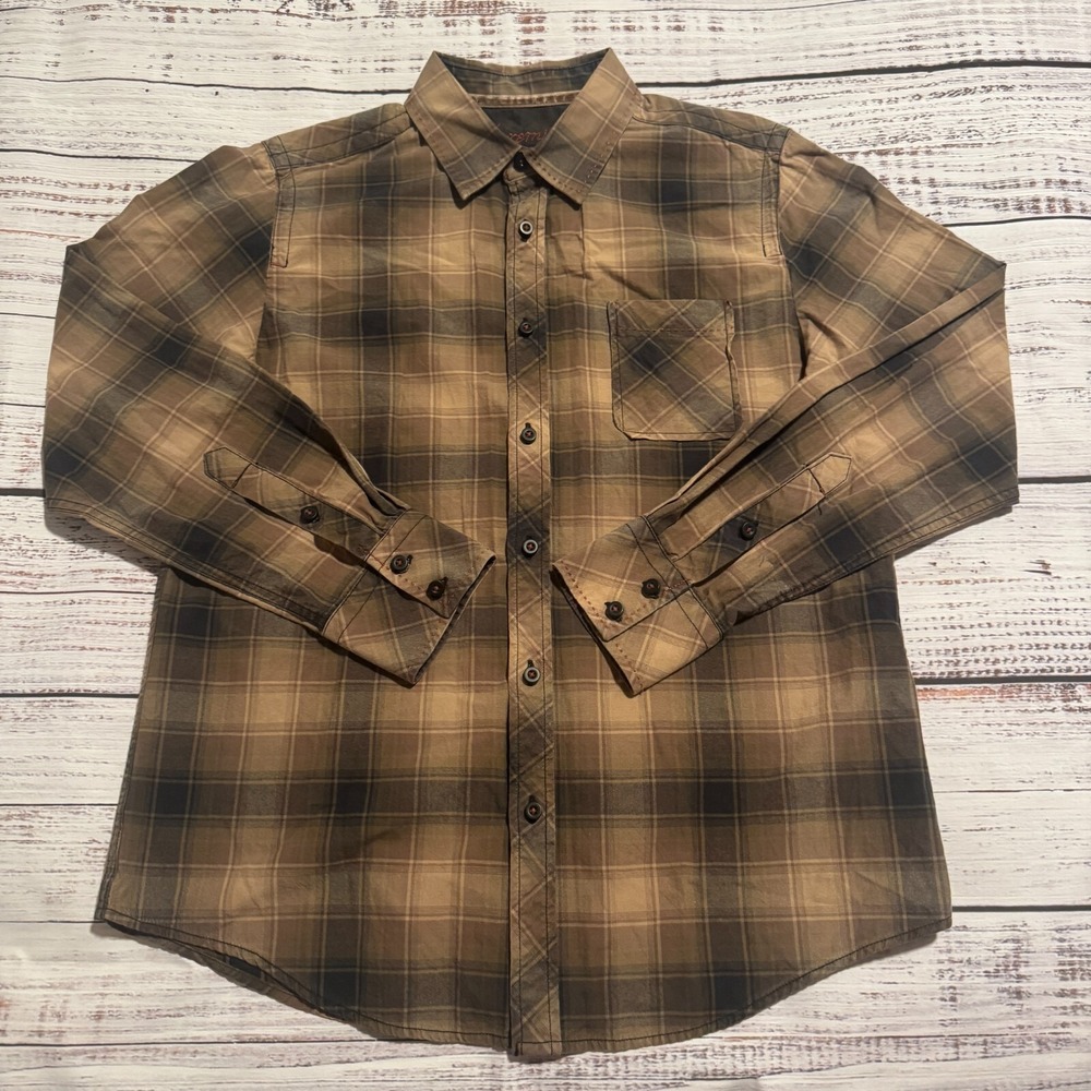 Jeremiah American Legacy Shirt Button Up‎ Tan Brown Plaid Men's Size Medium
